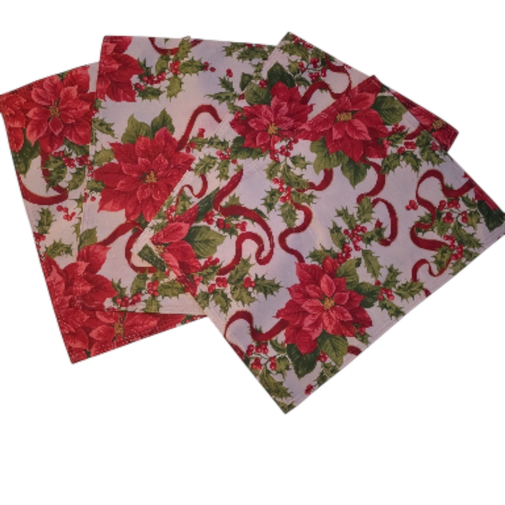 Set Of 4 Tapestry Place Mats Christmas Holly And Poinsettia 18x134 place matts - Picture 2 of 9